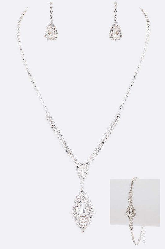 3 PC Evening Rhinestone Pendant Necklace Set