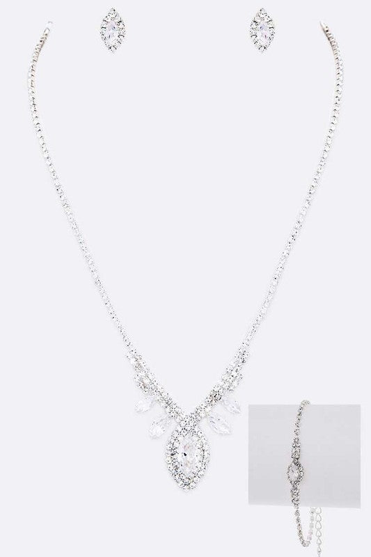 3 PC CZ Rhinestone Necklace Set