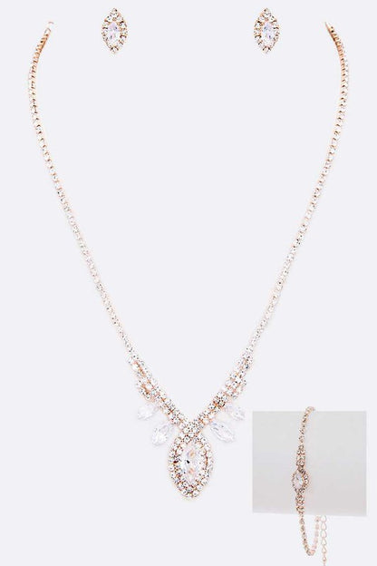 3 PC CZ Rhinestone Necklace Set