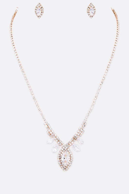 3 PC CZ Rhinestone Necklace Set