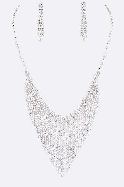 3 PC Long Fringe Rhinestone Necklace Set