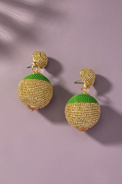 Two tone Delicate chain wrapped ball drop earrings