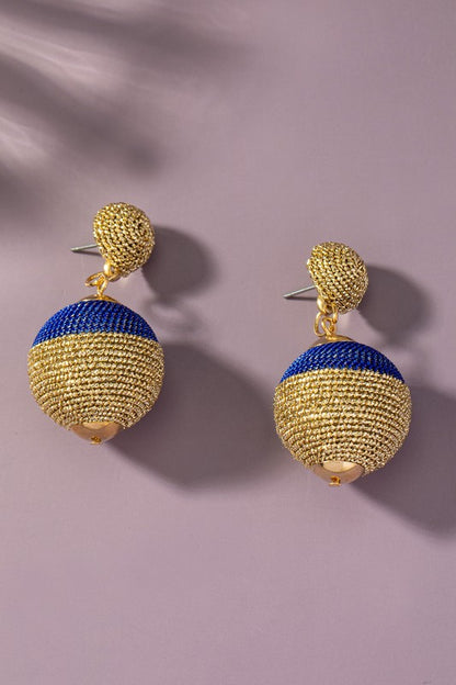 Two tone Delicate chain wrapped ball drop earrings