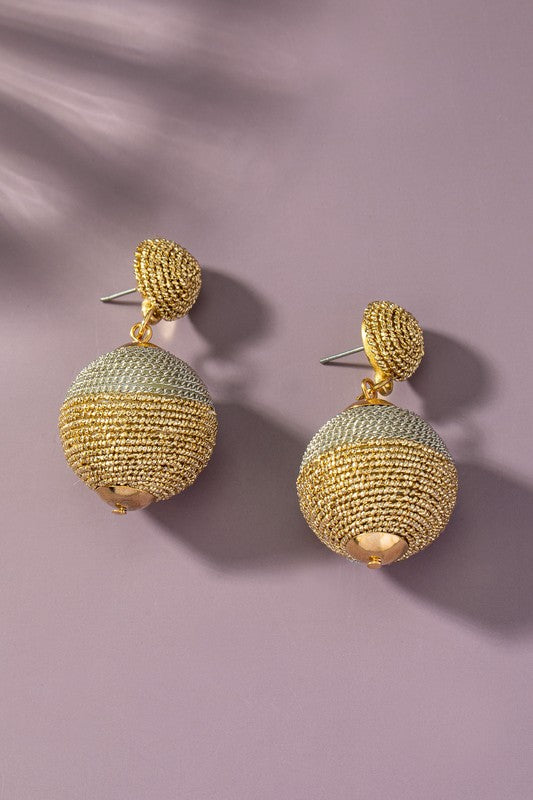 Two tone Delicate chain wrapped ball drop earrings