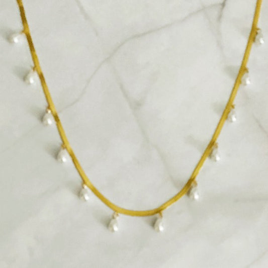 Pearl Drop Herringbone Chain Necklace