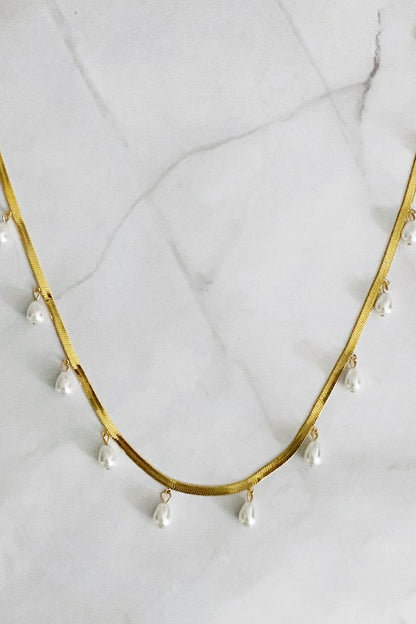 Pearl Drop Herringbone Chain Necklace