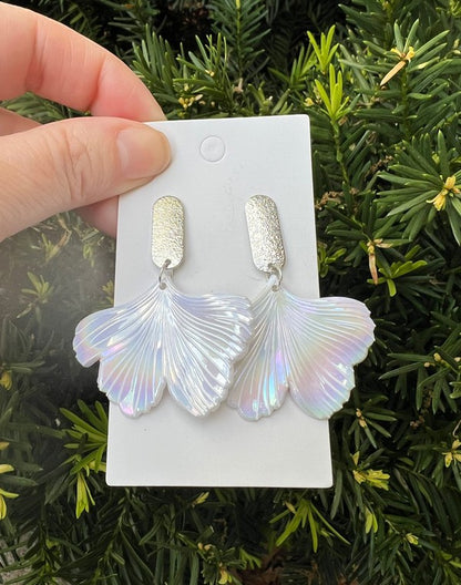 Iridescent Ginkgo Leaf Acrylic Statement Earrings