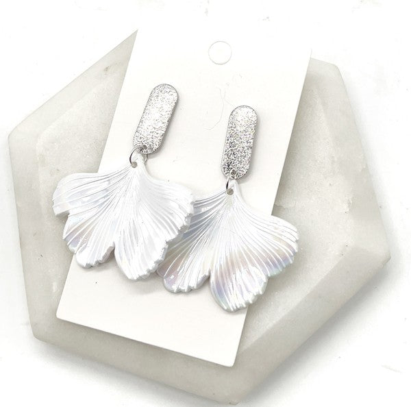 Iridescent Ginkgo Leaf Acrylic Statement Earrings