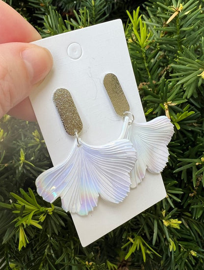 Iridescent Ginkgo Leaf Acrylic Statement Earrings