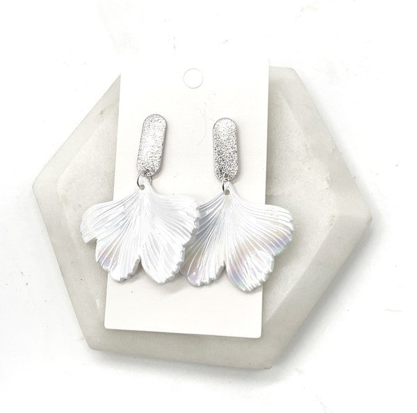 Iridescent Ginkgo Leaf Acrylic Statement Earrings