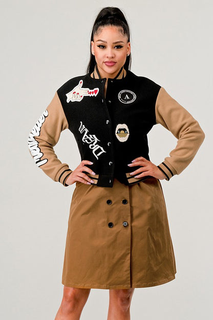 Athina Black Queen letterman Jacket