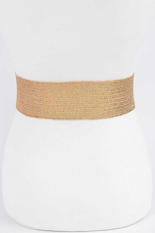 Square Buckle Faux Straw Elastic Belt