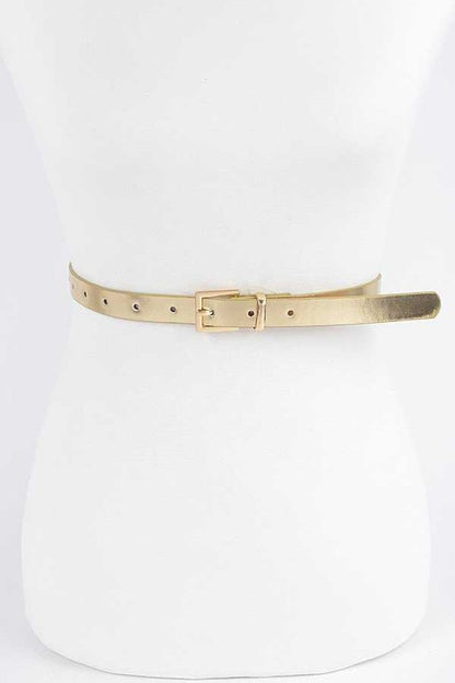 Rhinestone Metallic 2 In 1 Skinny Belt Set