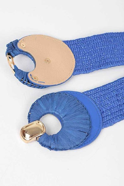 Faux Straw Double Buckle Elastic Belt