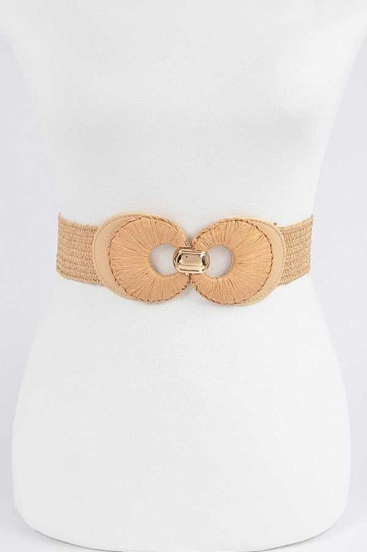 Faux Straw Double Buckle Elastic Belt