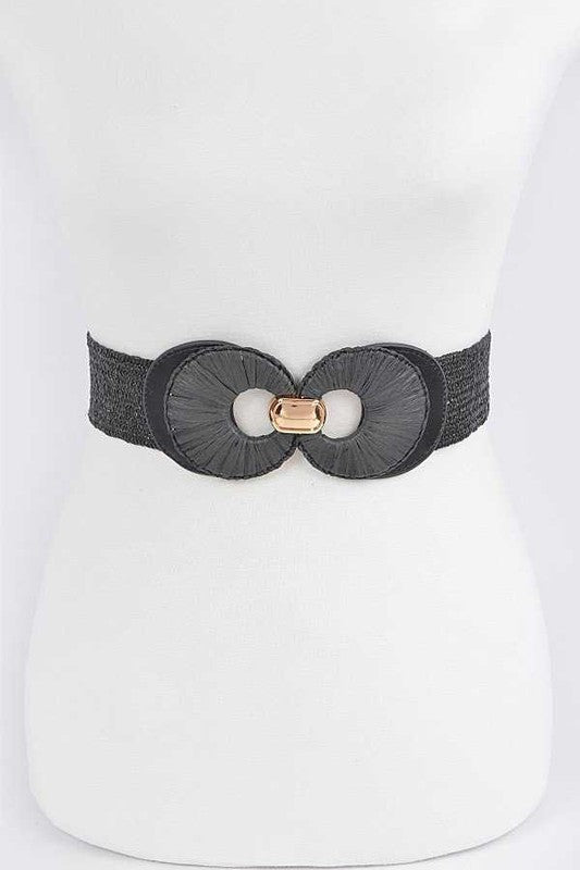 Faux Straw Double Buckle Elastic Belt