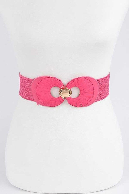 Faux Straw Double Buckle Elastic Belt