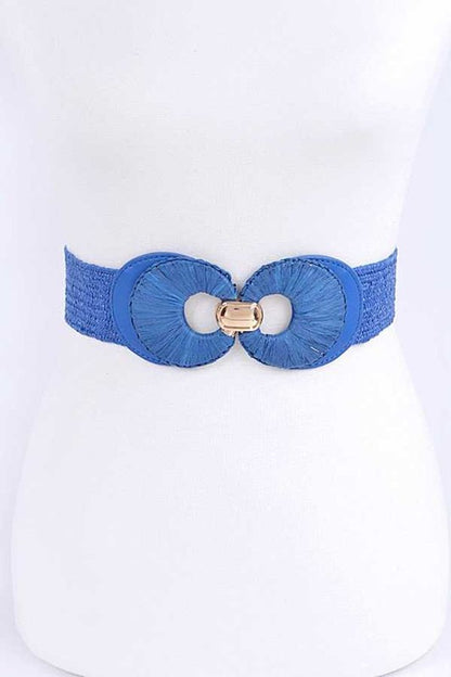 Faux Straw Double Buckle Elastic Belt