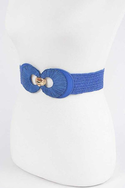 Faux Straw Double Buckle Elastic Belt