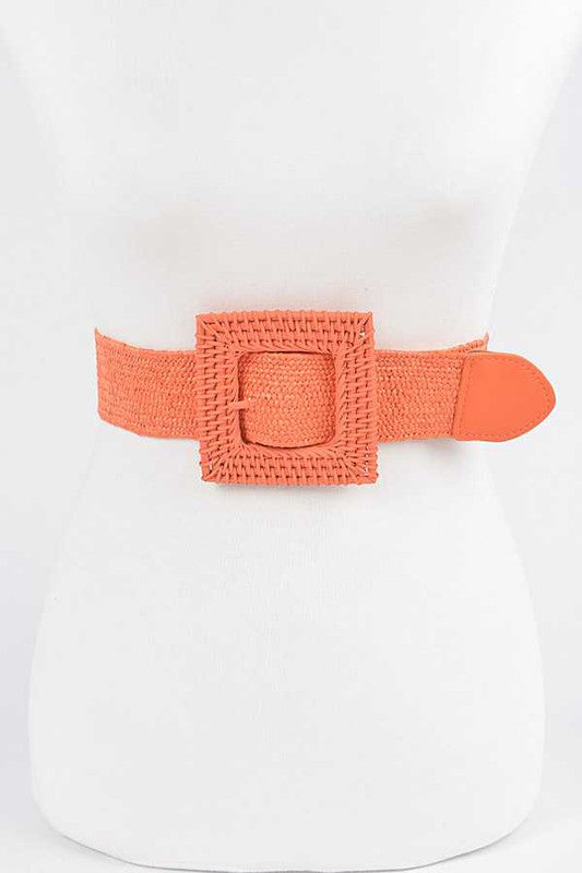 Color Bamboo Square Buckle Elastic Straw Belt