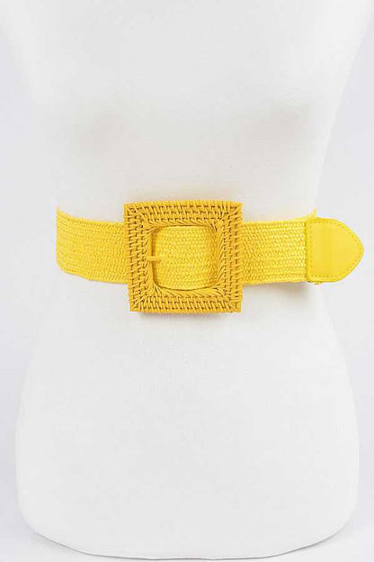 Color Bamboo Square Buckle Elastic Straw Belt