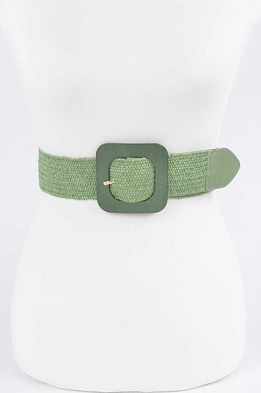 Square Buckle Coated Faux Straw Belt