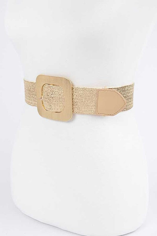 Square Buckle Coated Faux Straw Belt