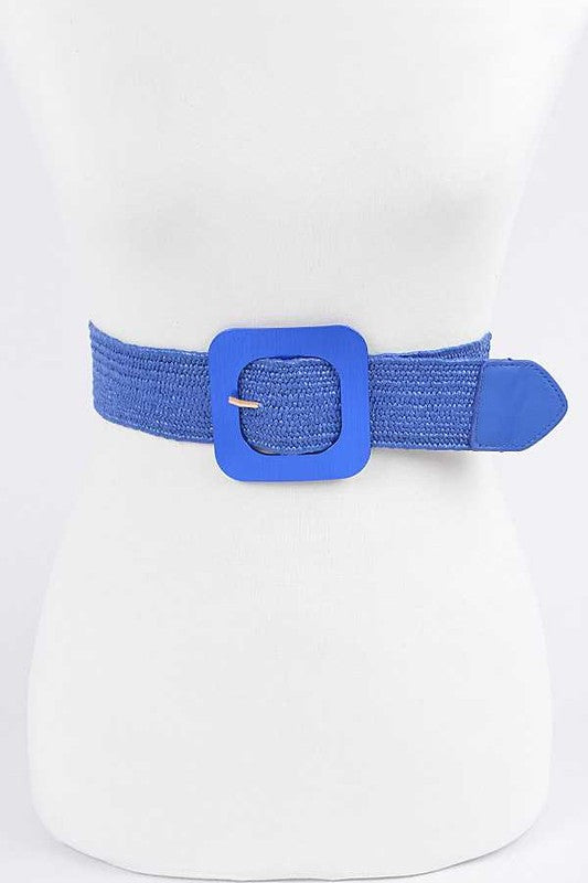 Square Buckle Coated Faux Straw Belt