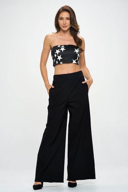 Star Stretch Satin Tube Top with Back Tie