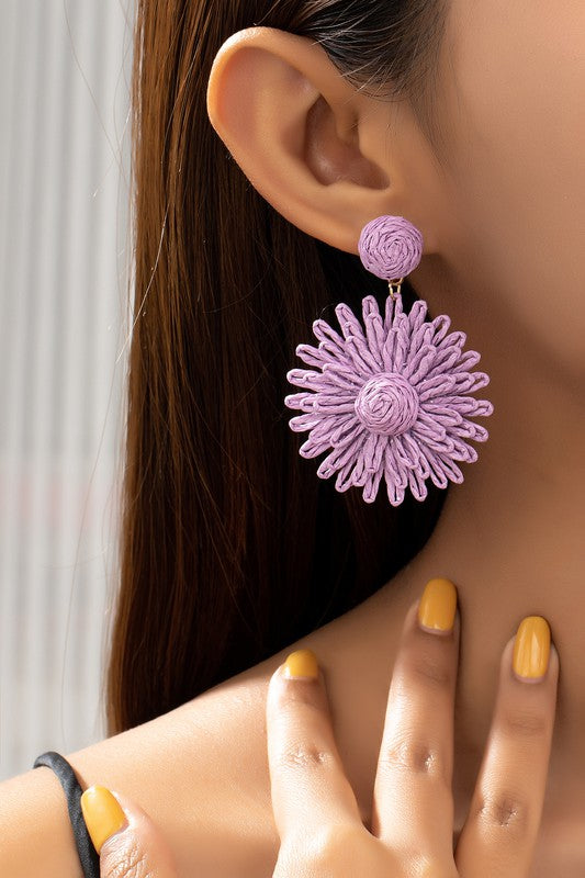 Raffia Straw Flower Drop Earrings