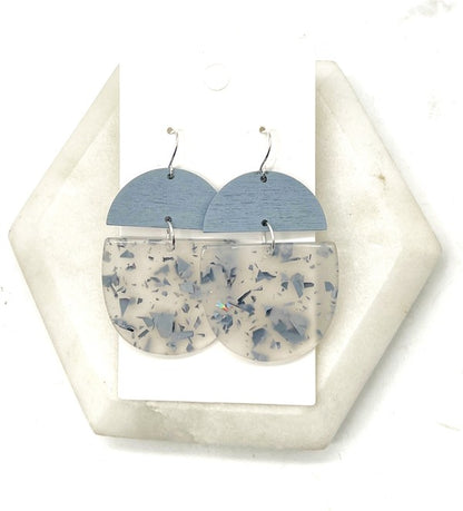 Grey Sparkle Sequin Wood Acrylic Deco Earrings