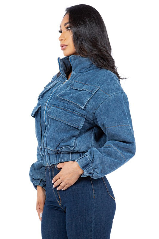 Caroline Sexy Fashion Denim Puffer Jacket