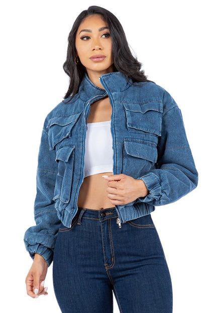 Caroline Sexy Fashion Denim Puffer Jacket