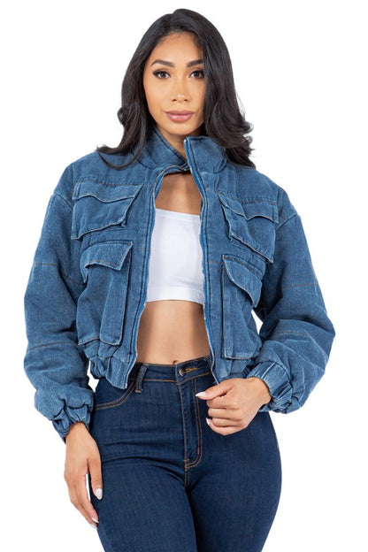 Caroline Sexy Fashion Denim Puffer Jacket