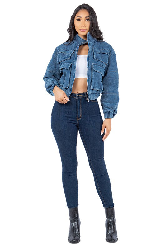 Caroline Sexy Fashion Denim Puffer Jacket