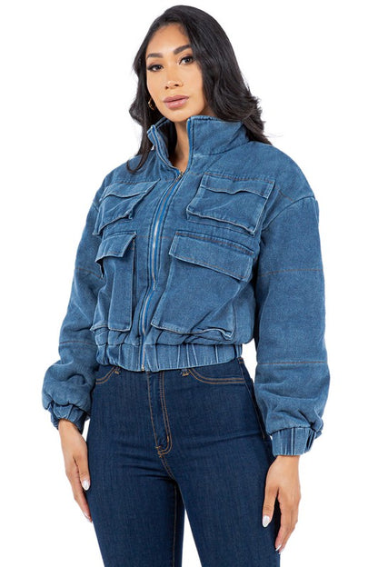 Caroline Sexy Fashion Denim Puffer Jacket