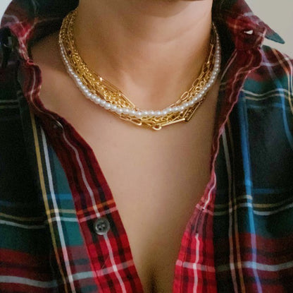 Multi Chain Pearl Necklace