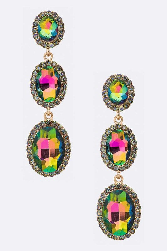 Crystal Oval Drop Statement Earrings