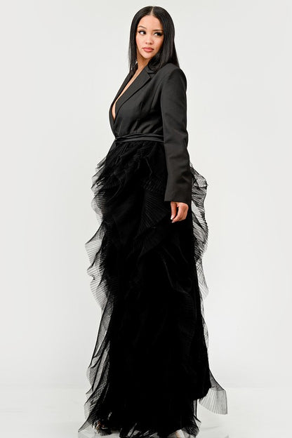 Noir Cascade Tuxedo Gown