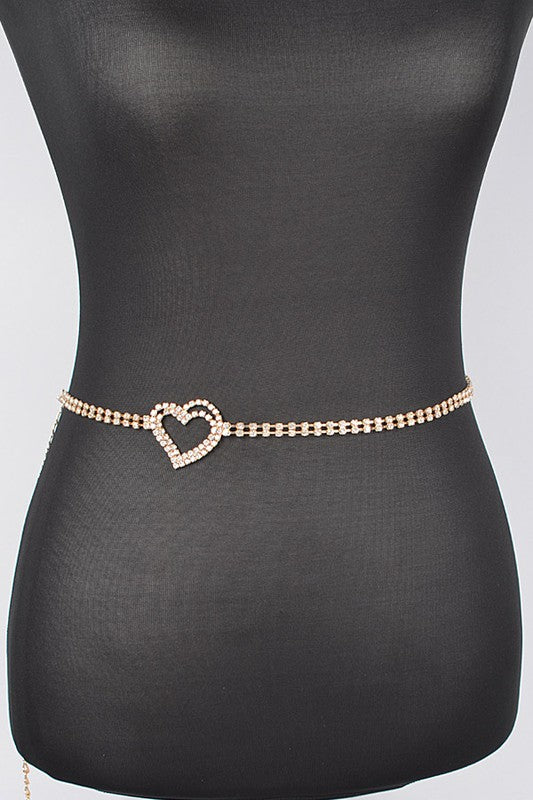 Dainty Rhinestone Heart Charm Chain Belt