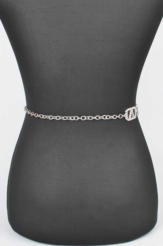 Plus Size Rhinestone Logo Chain Belt