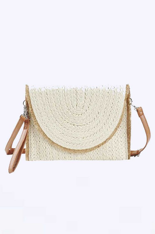 Solid Color Straw Convertible Swing Clutch Bag