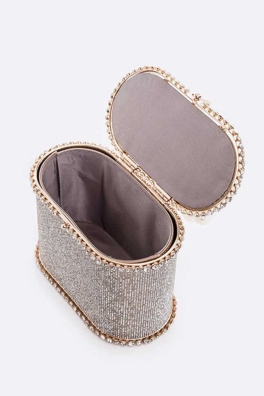 Pearl Handle Iconic Rhinestone Box Clutch