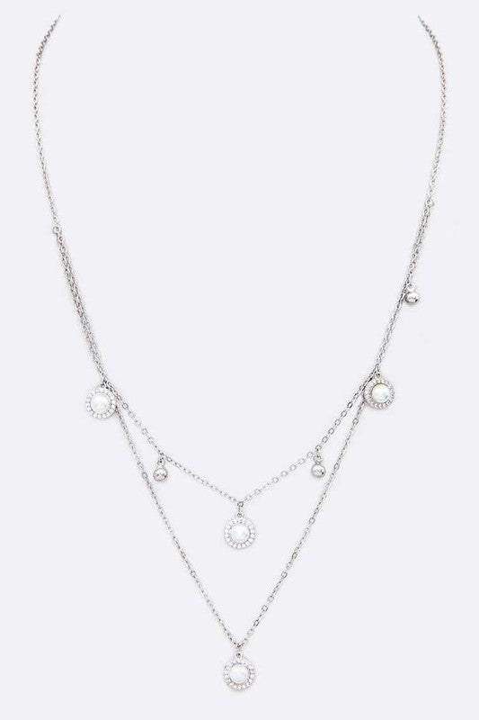 Petite Pearl CZ Fringe Pendant Layer Necklace