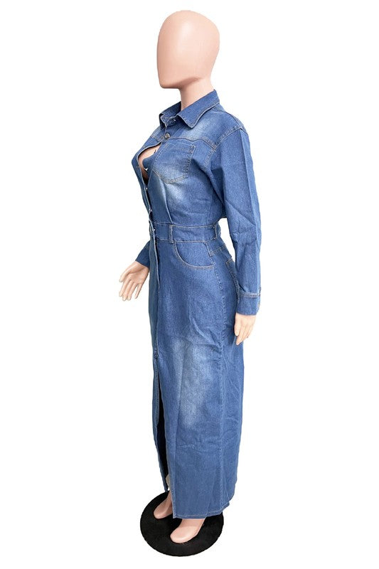 WOMEN FASHION DENIM LONG MAXI DRESS