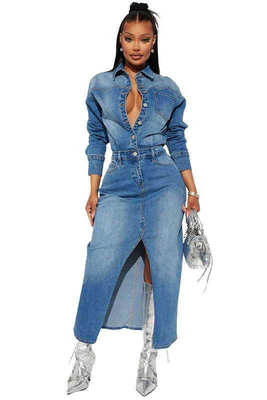 Charge It to The Game Fashion Denim Long Maxi Dress