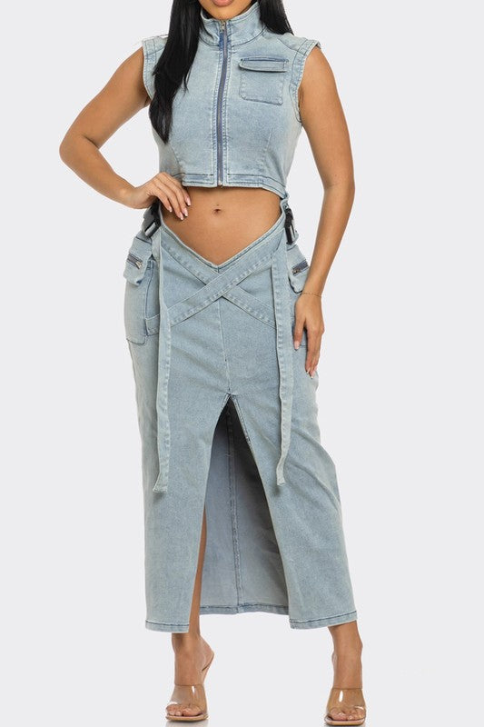 Modern Edge Denim Maxi Dress