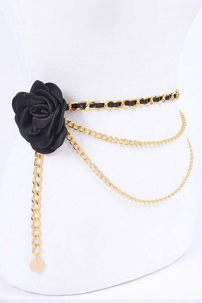 Satin Flower Iconic Layered Chain Belt