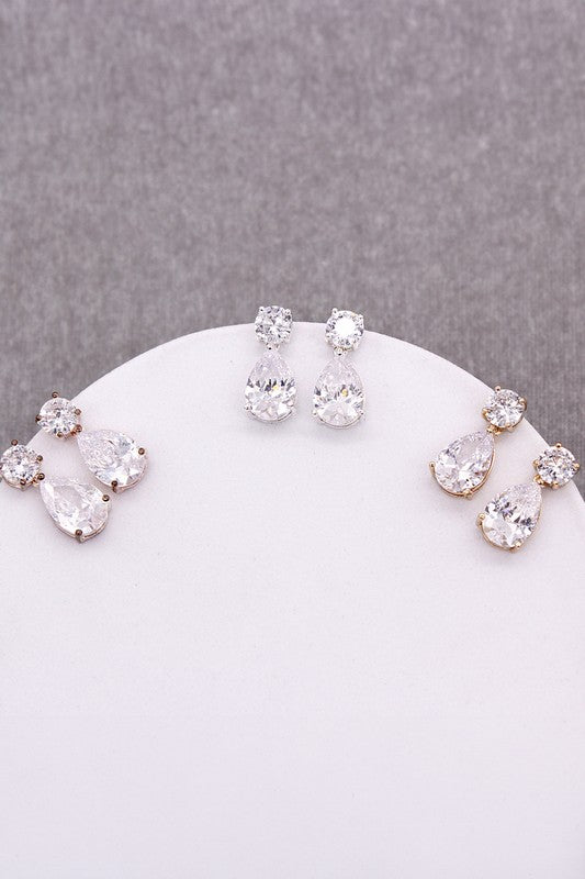 SMALL STONE FACETED ROUND TEAR STUD EARRINGS