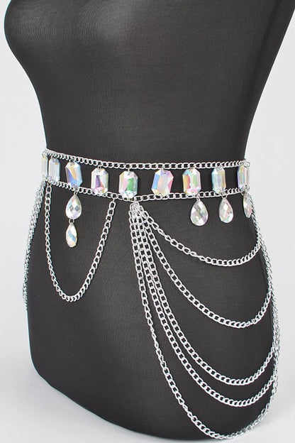 Oversize Acrylic Stone Layered Chain Belt